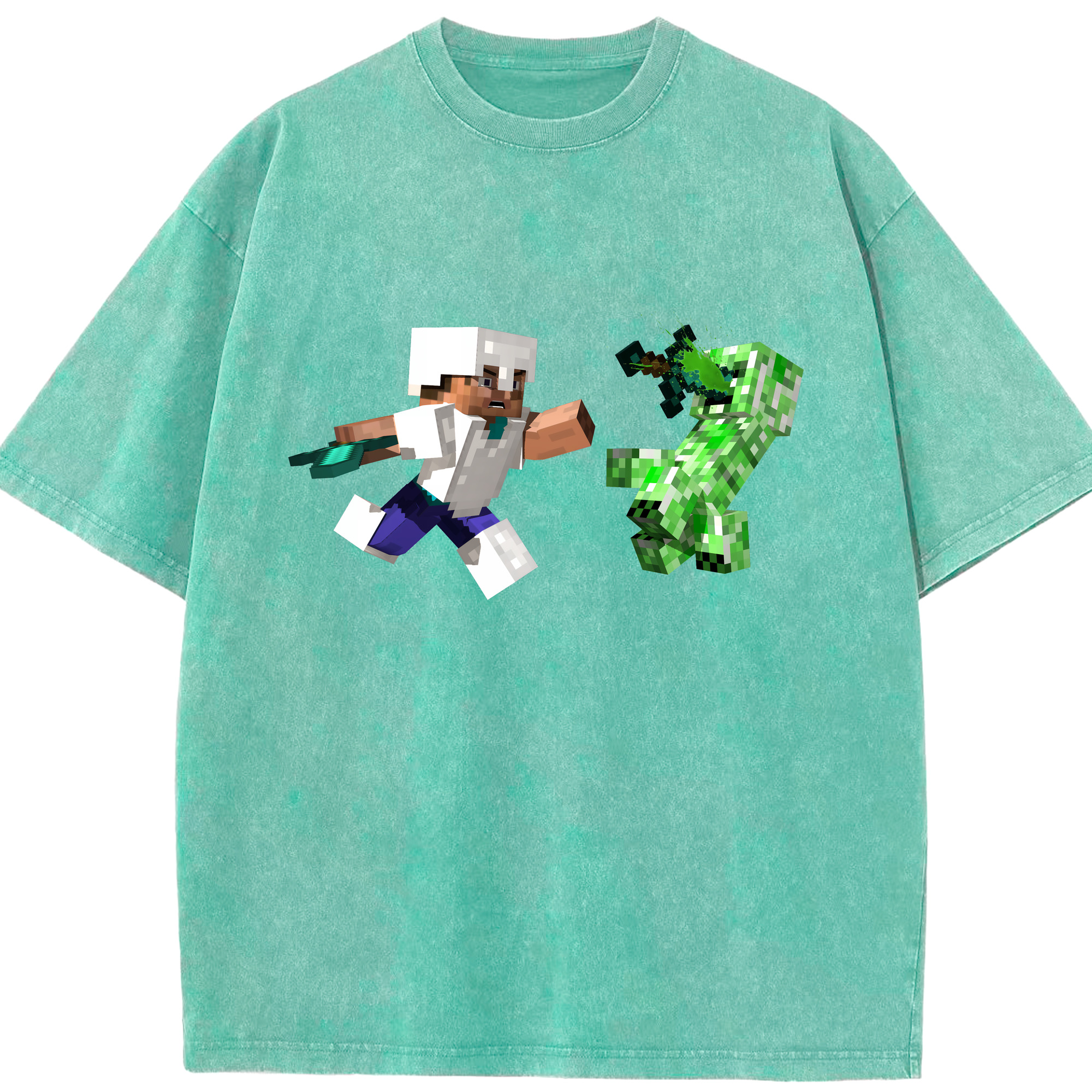 （画像用） マインクラフト ブロックの世界 Minecraft MC Block world 綿100% ヴィンテージ風 半袖Tシャツ（フロントプリント）